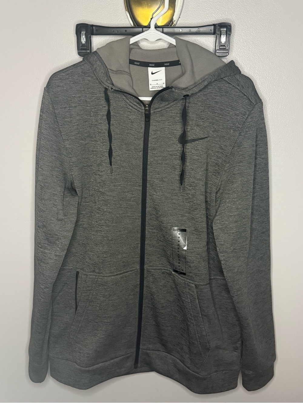 Nike Therma-FIT Men's Gray Heathered Full-Zip Hoodie w/ Pockets Logo Size M